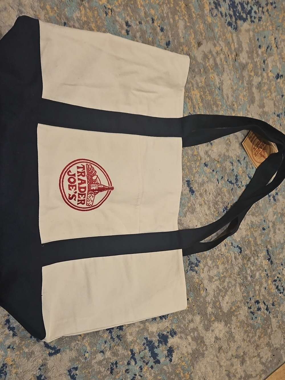 Trader Joe's Cream and Black Canvas Tote Bag